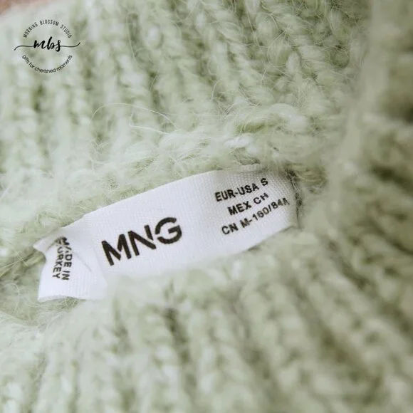 Mango Openwork‎ Cable Knit Cropped Sweater Green Women Size S - Picture 10 of 14